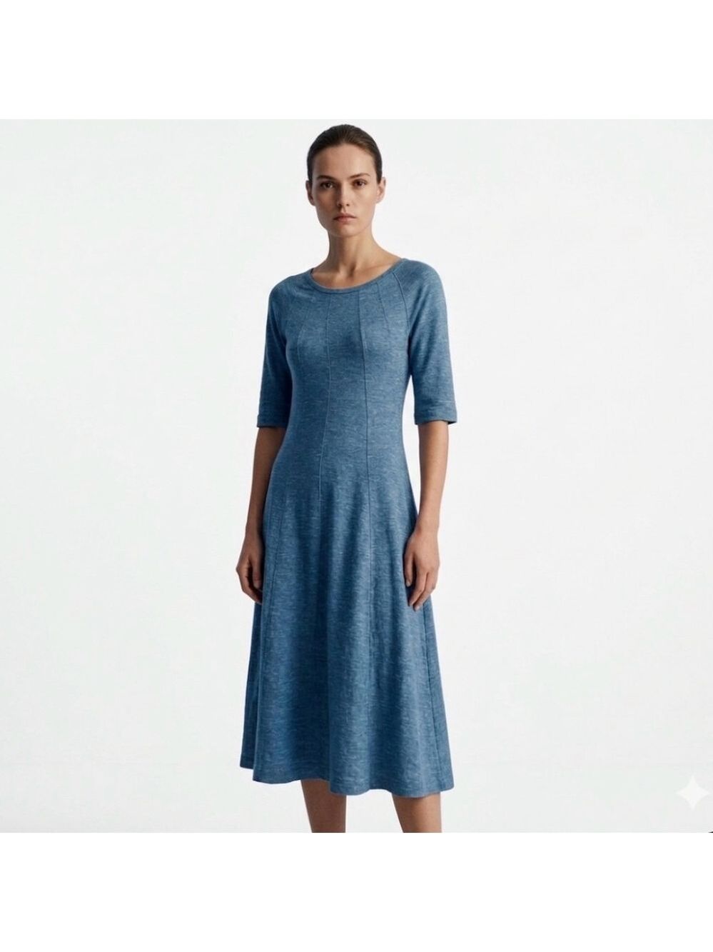 GANNI Winter Jersey Dress Trapeze Ponte Seam Knit Fit & Flare Teal Blue